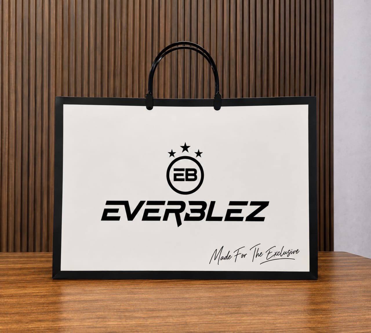 Everblez ivory shopping bag seen from the front with black cord handles